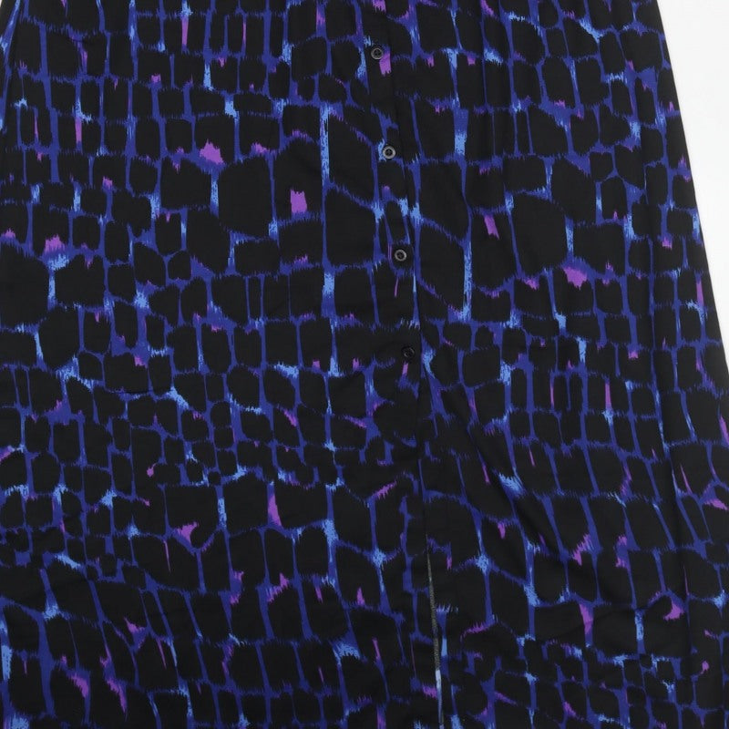 Dancing Leopard Women Black Blue Geometric Belted Shirt Maxi Dress UK 10