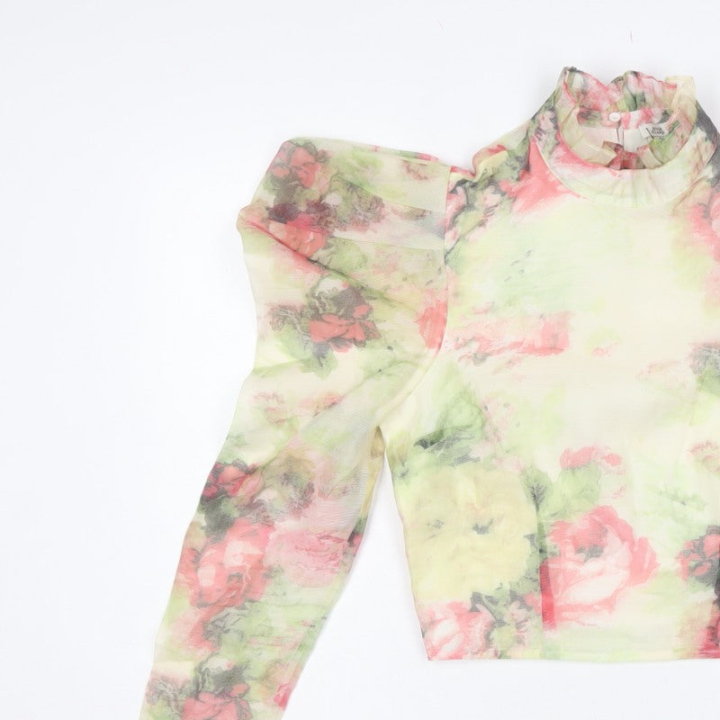 River Island Women Multicoloured UK 8 Cropped Floral Mesh Ruffle Blouse