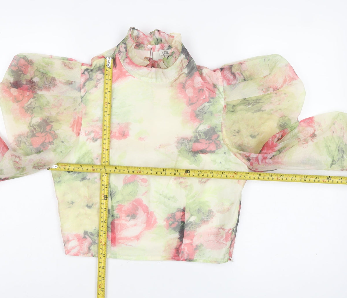 River Island Women Multicoloured UK 8 Cropped Floral Mesh Ruffle Blouse