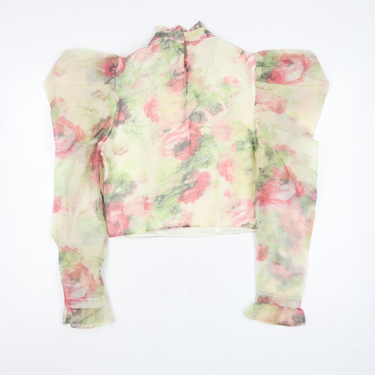 River Island Women Multicoloured UK 8 Cropped Floral Mesh Ruffle Blouse