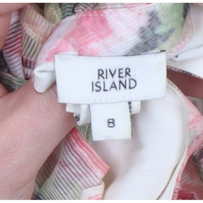 River Island Women Multicoloured UK 8 Cropped Floral Mesh Ruffle Blouse
