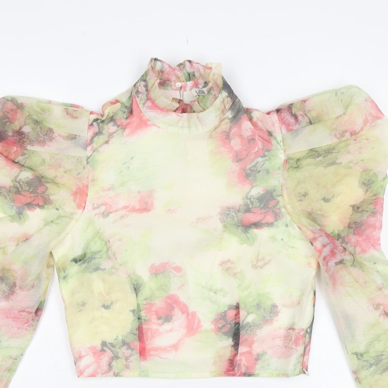 River Island Women Multicoloured UK 8 Cropped Floral Mesh Ruffle Blouse