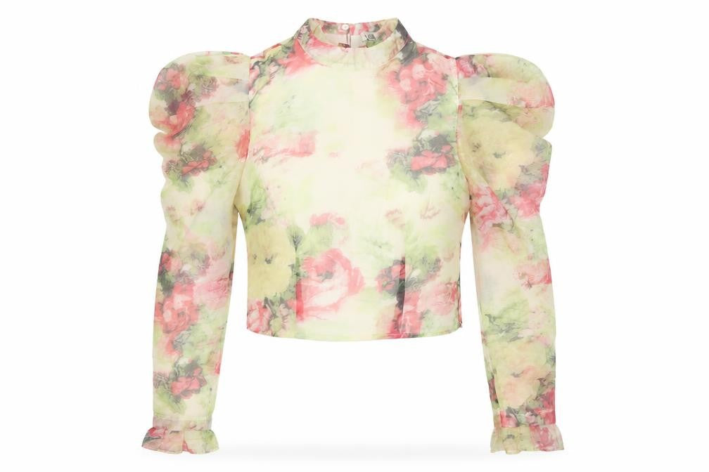 River Island Women Multicoloured UK 8 Cropped Floral Mesh Ruffle Blouse