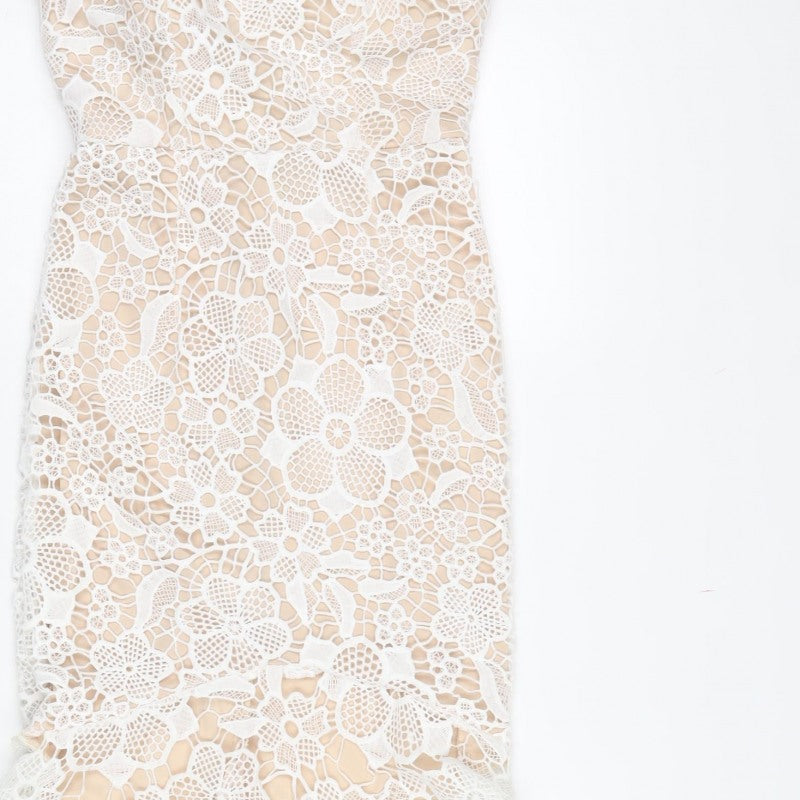 Quiz Women White Lace Halterneck Mermaid Hi-Low Dress UK 8