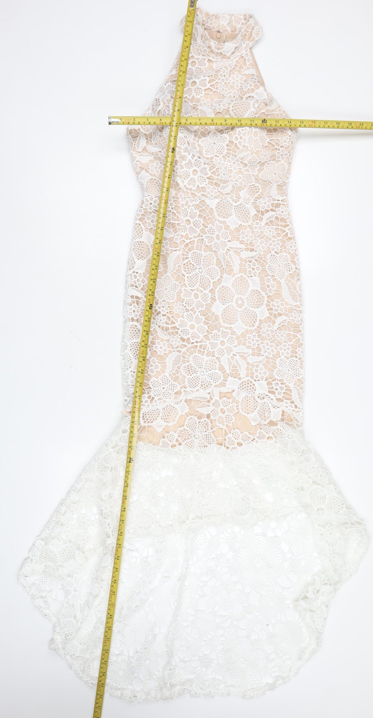 Quiz Women White Lace Halterneck Mermaid Hi-Low Dress UK 8