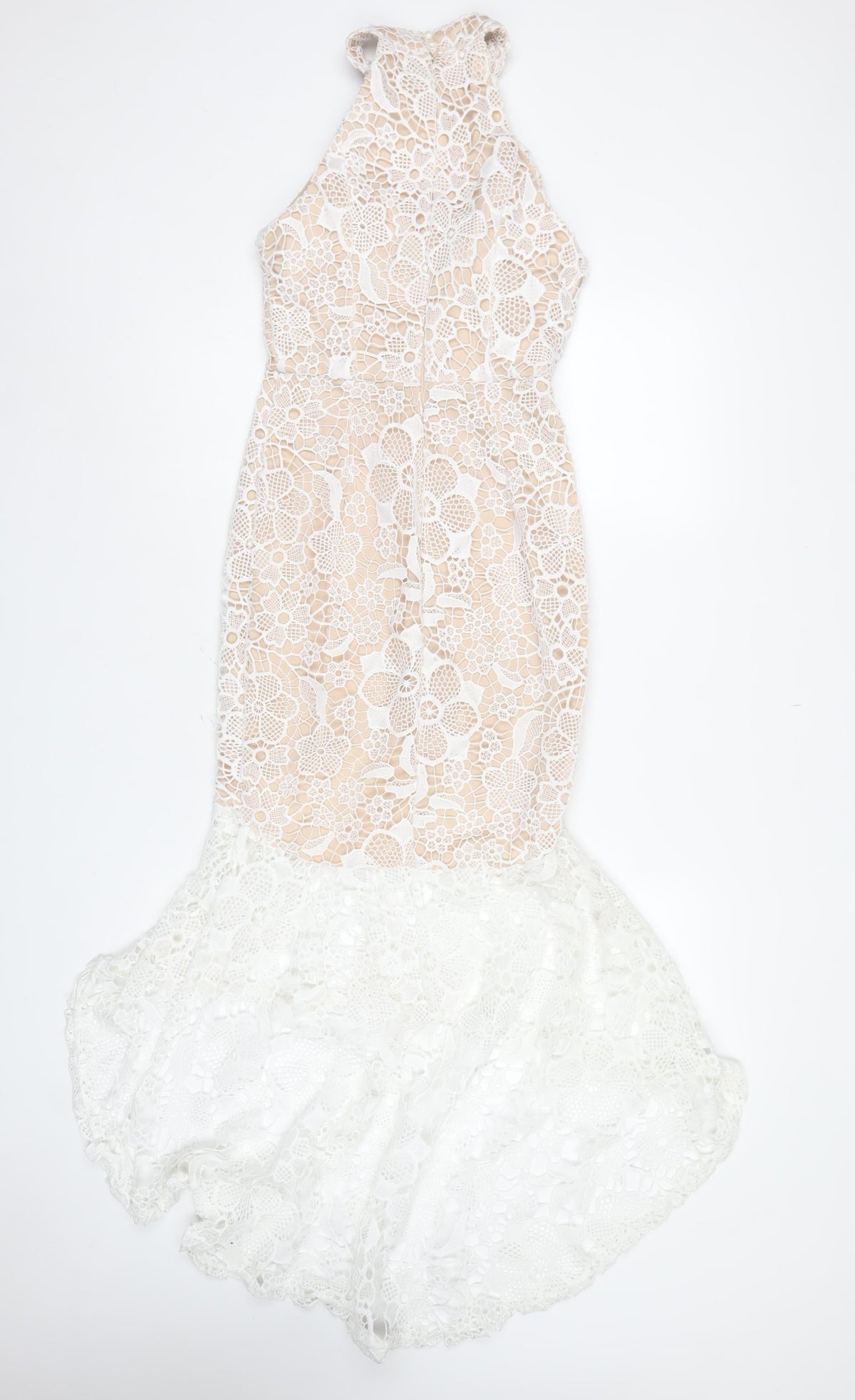 Quiz Women White Lace Halterneck Mermaid Hi-Low Dress UK 8