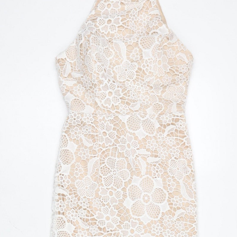 Quiz Women White Lace Halterneck Mermaid Hi-Low Dress UK 8