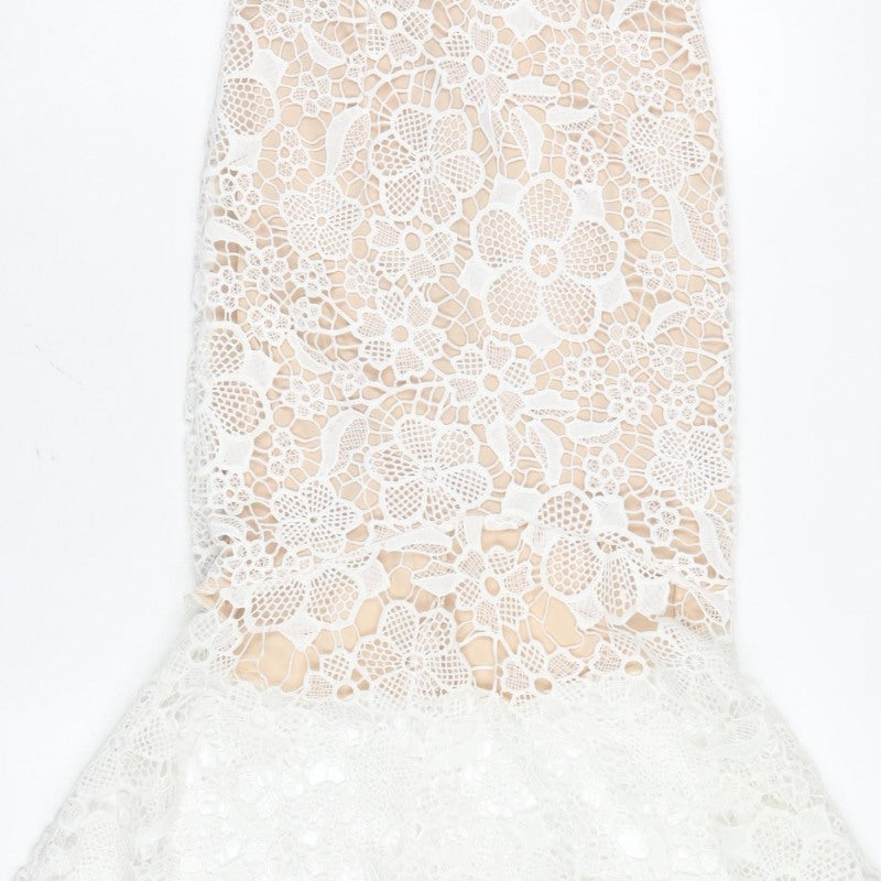 Quiz Women White Lace Halterneck Mermaid Hi-Low Dress UK 8
