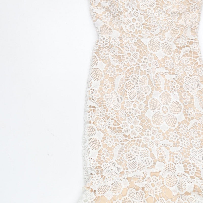 Quiz Women White Lace Halterneck Mermaid Hi-Low Dress UK 8