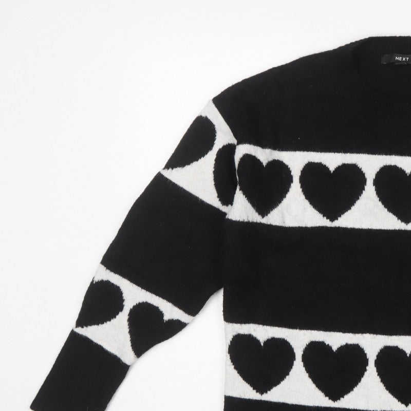 Next Women’s Black White Heart Knit Pullover Jumper Size 8 Crew Neck