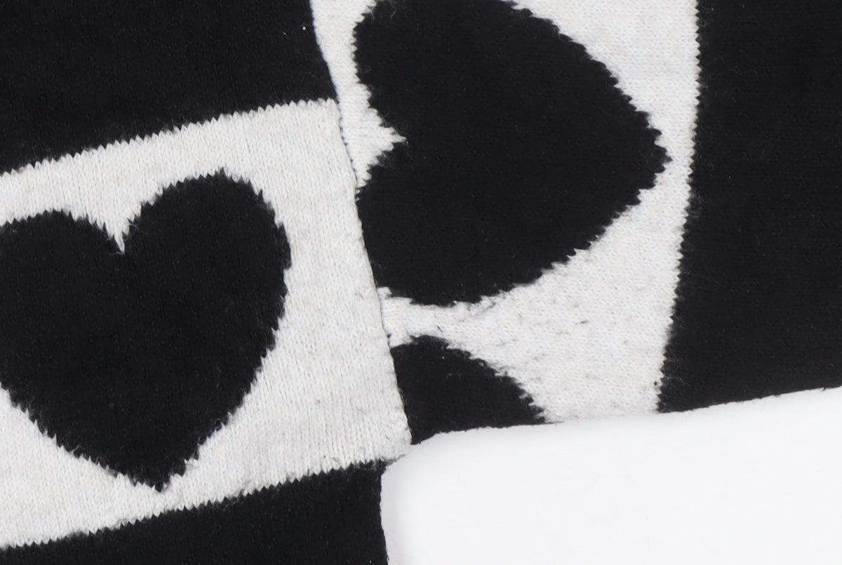 Next Women’s Black White Heart Knit Pullover Jumper Size 8 Crew Neck