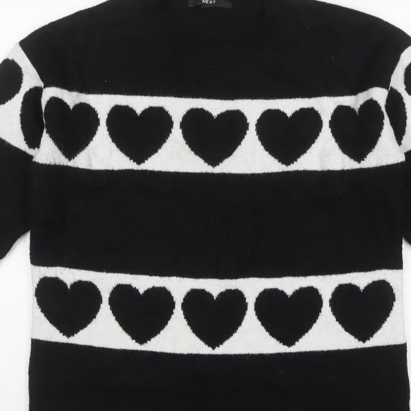 Next Women’s Black White Heart Knit Pullover Jumper Size 8 Crew Neck