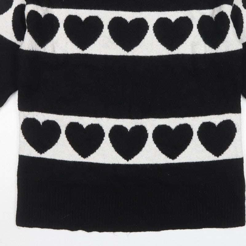 Next Women’s Black White Heart Knit Pullover Jumper Size 8 Crew Neck