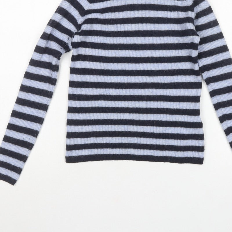Hugo Boss Women’s Blue Black Striped Alpaca Roll Neck Jumper Size S