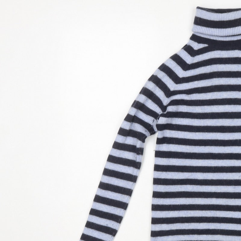 Hugo Boss Women’s Blue Black Striped Alpaca Roll Neck Jumper Size S