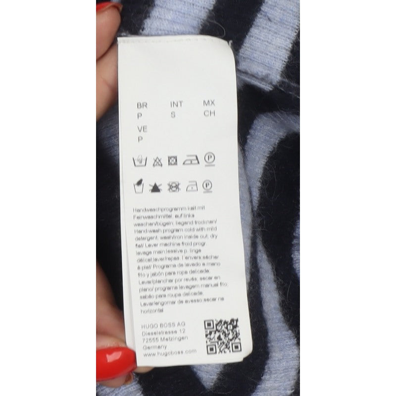 Hugo Boss Women’s Blue Black Striped Alpaca Roll Neck Jumper Size S