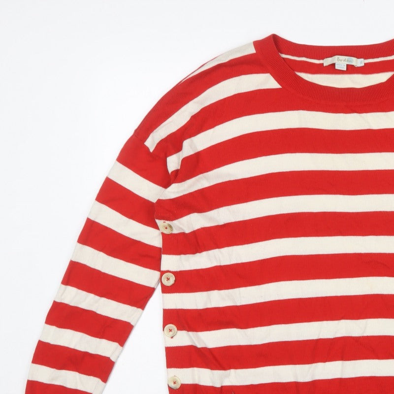 Boden Women Red Ivory Striped Button Side Wool Cotton Jumper XL