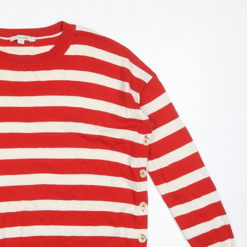 Boden Women Red Ivory Striped Button Side Wool Cotton Jumper XL