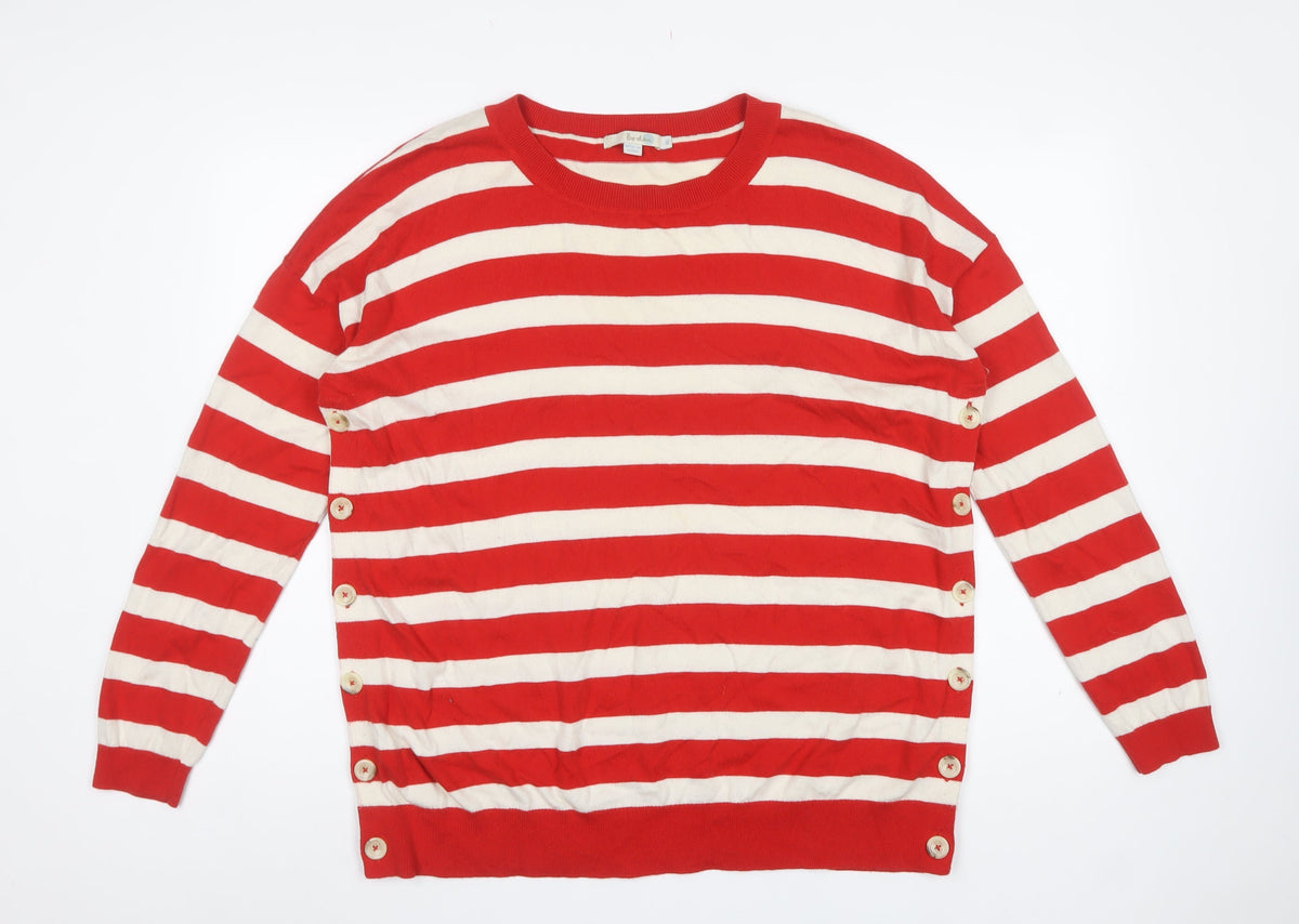 Boden Women Red Ivory Striped Button Side Wool Cotton Jumper XL