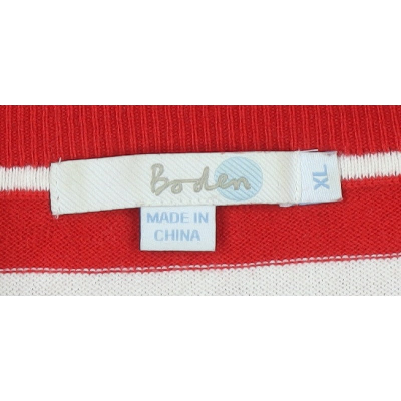 Boden Women Red Ivory Striped Button Side Wool Cotton Jumper XL