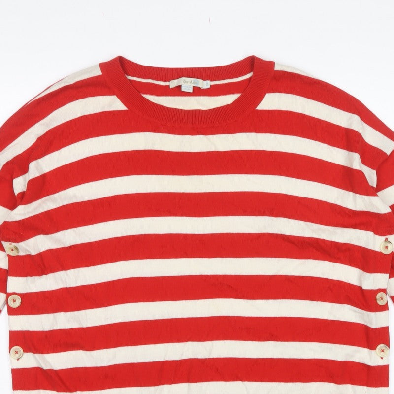 Boden Women Red Ivory Striped Button Side Wool Cotton Jumper XL