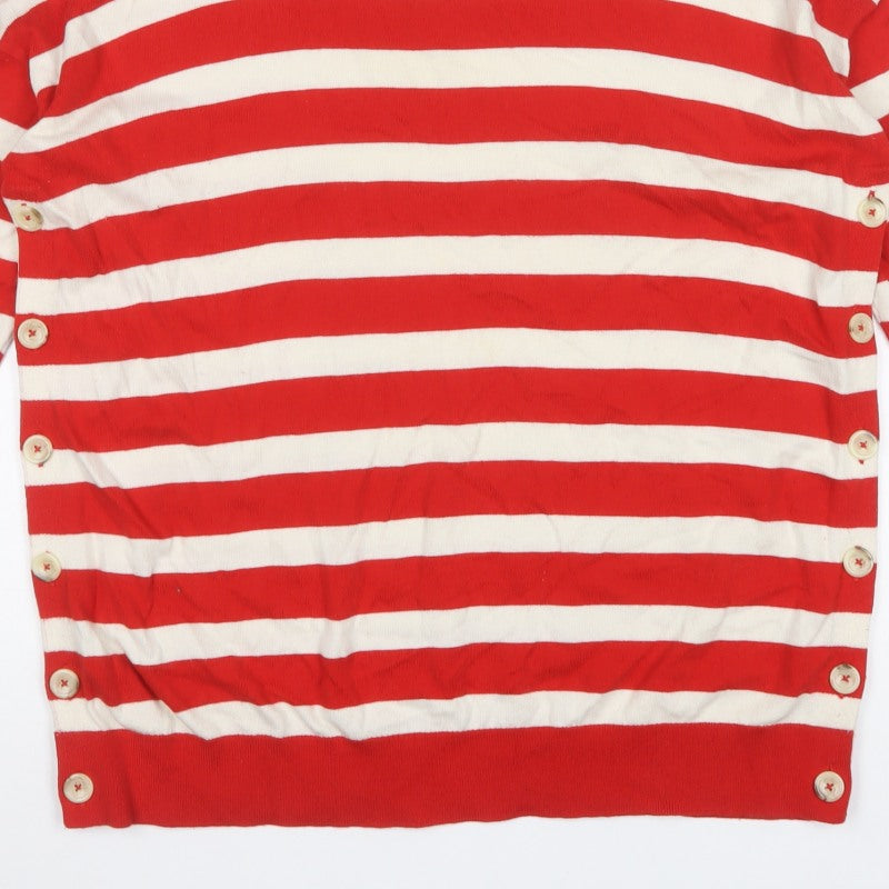 Boden Women Red Ivory Striped Button Side Wool Cotton Jumper XL