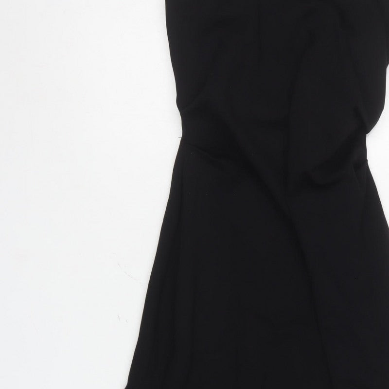 Zara Women Black S One Shoulder Asymmetric Long Sheath Dress