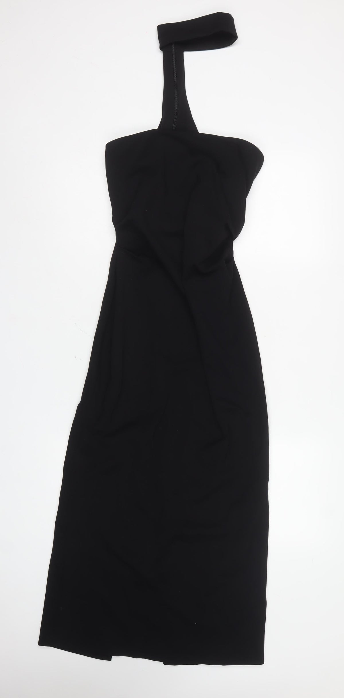 Zara Women Black S One Shoulder Asymmetric Long Sheath Dress