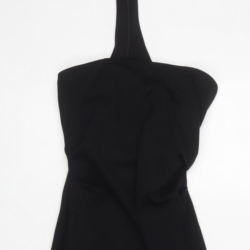 Zara Women Black S One Shoulder Asymmetric Long Sheath Dress