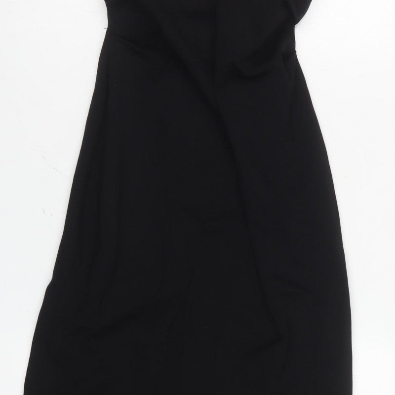 Zara Women Black S One Shoulder Asymmetric Long Sheath Dress