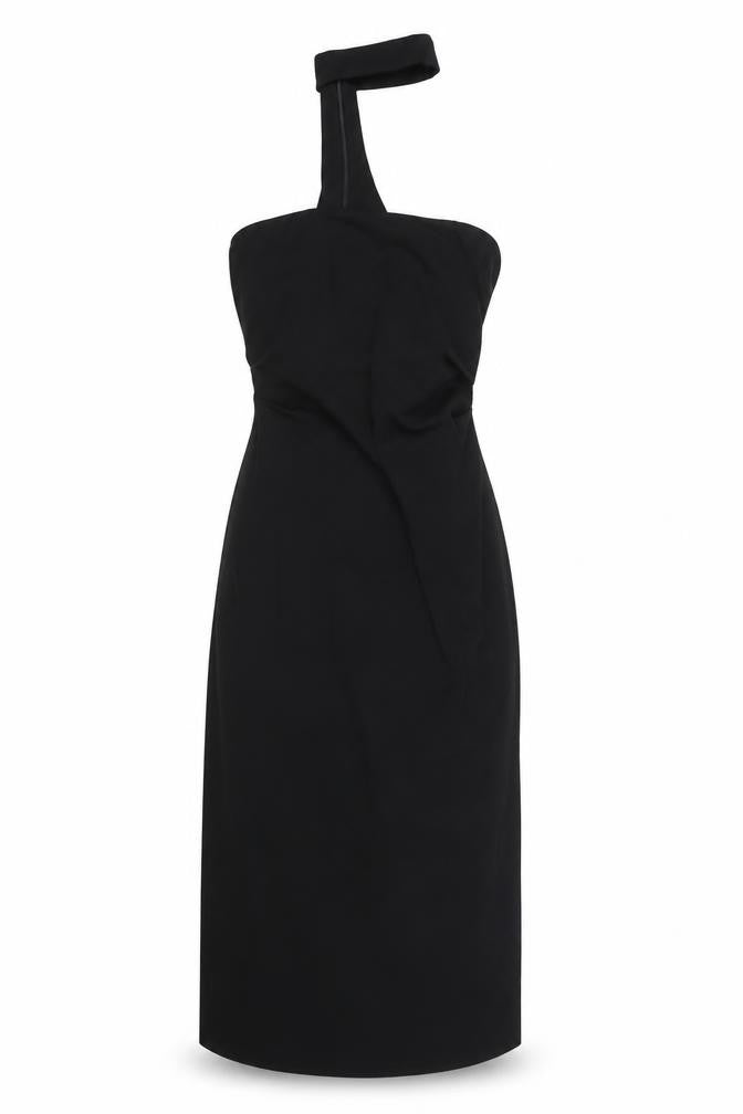 Zara Women Black S One Shoulder Asymmetric Long Sheath Dress
