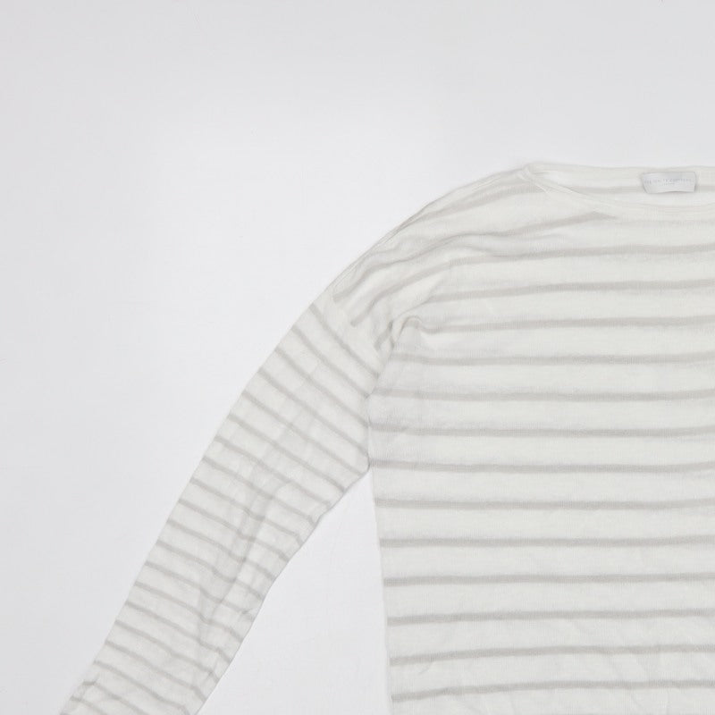 The White Company Women White Grey Stripe Linen Knit Top Medium