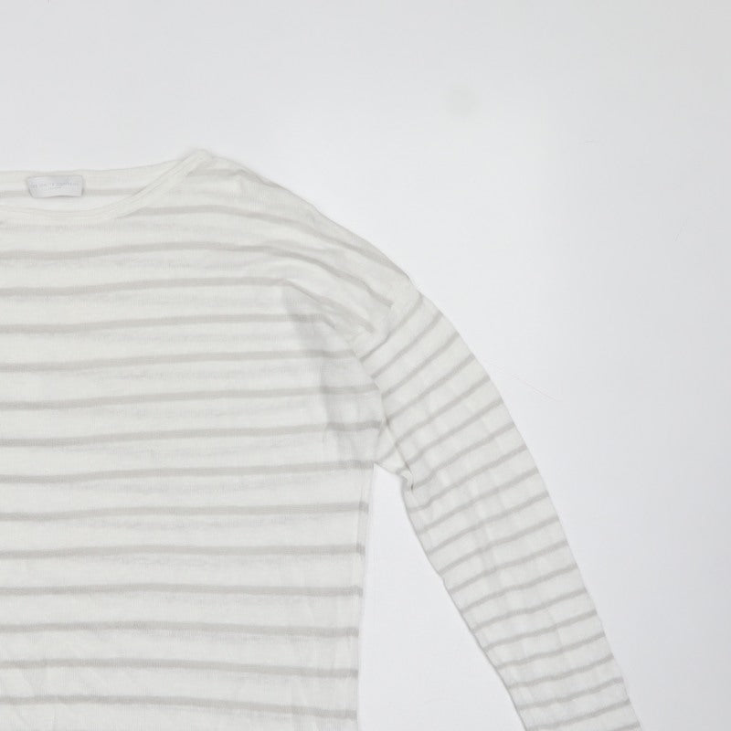The White Company Women White Grey Stripe Linen Knit Top Medium