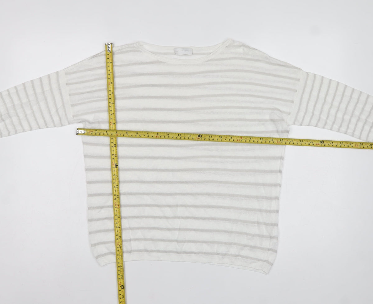 The White Company Women White Grey Stripe Linen Knit Top Medium