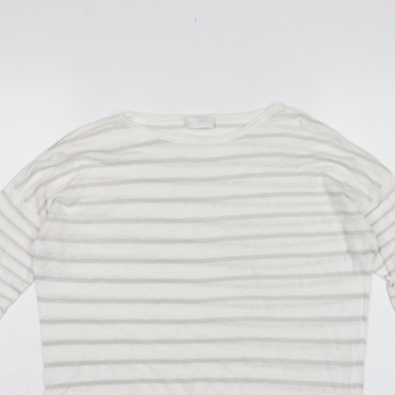The White Company Women White Grey Stripe Linen Knit Top Medium