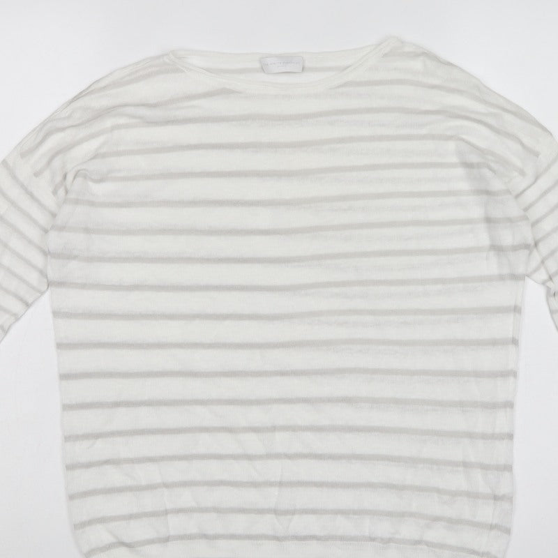 The White Company Women White Grey Stripe Linen Knit Top Medium