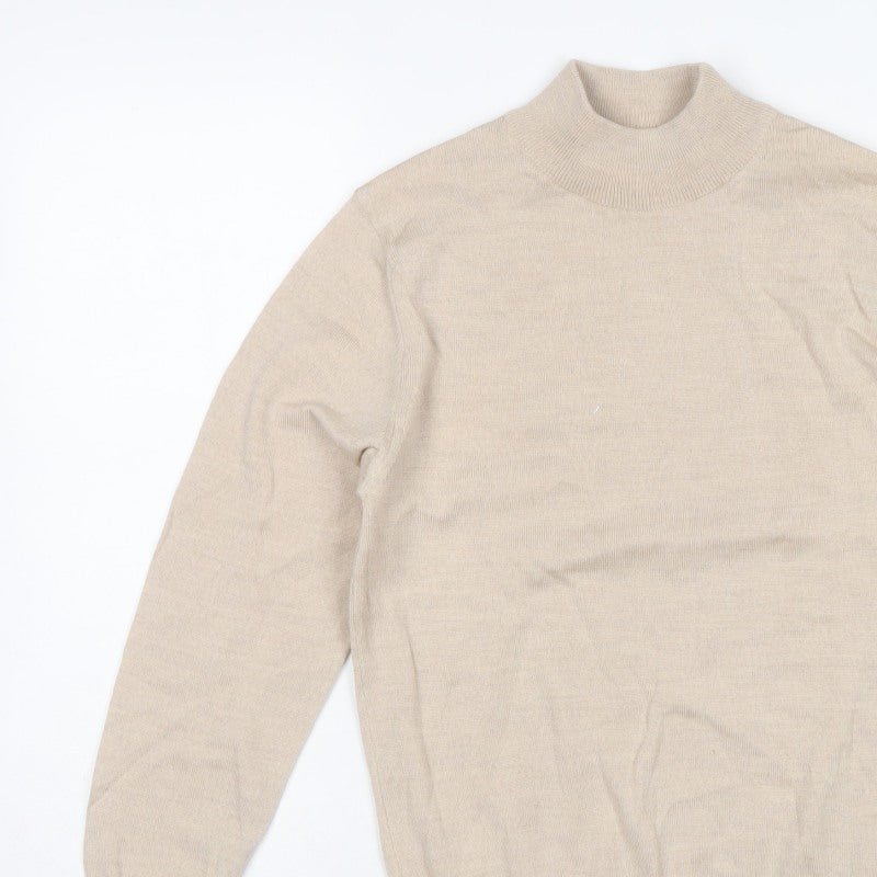 Cotswold Collections Women Beige S Merino Wool Mock Neck Jumper