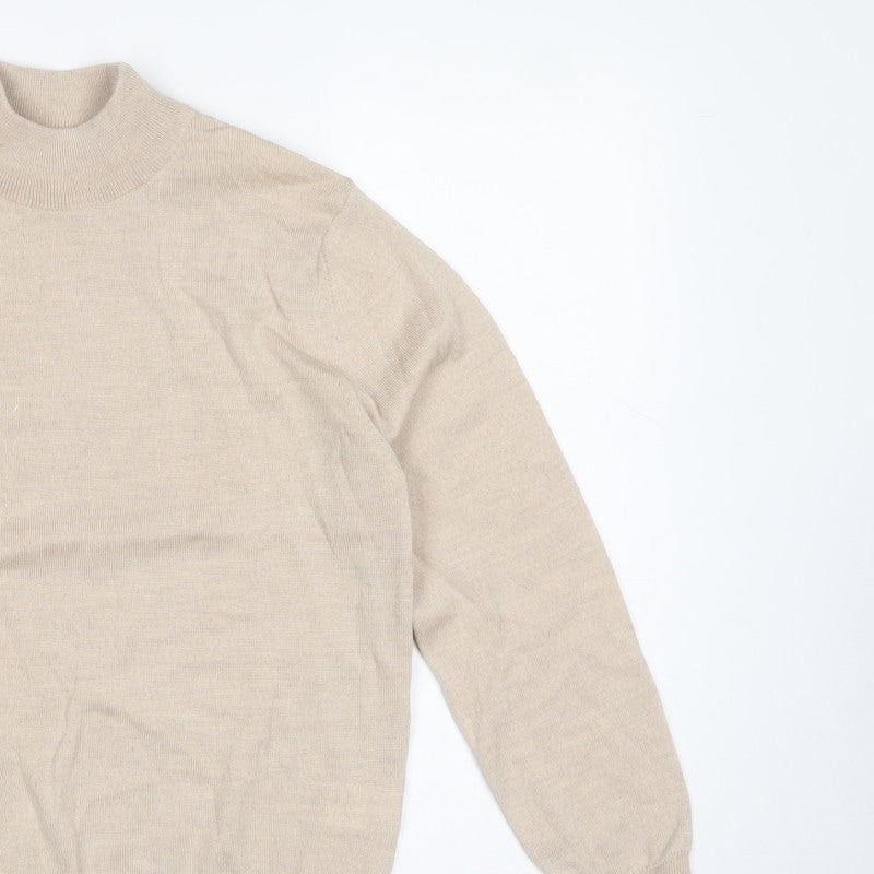 Cotswold Collections Women Beige S Merino Wool Mock Neck Jumper