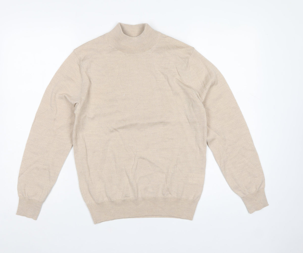 Cotswold Collections Women Beige S Merino Wool Mock Neck Jumper