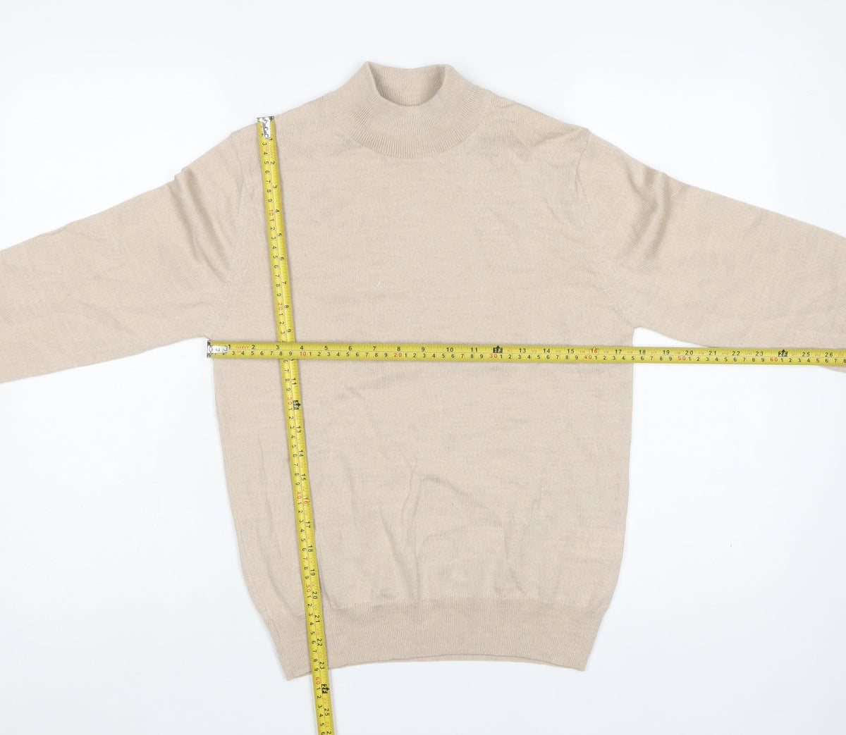Cotswold Collections Women Beige S Merino Wool Mock Neck Jumper