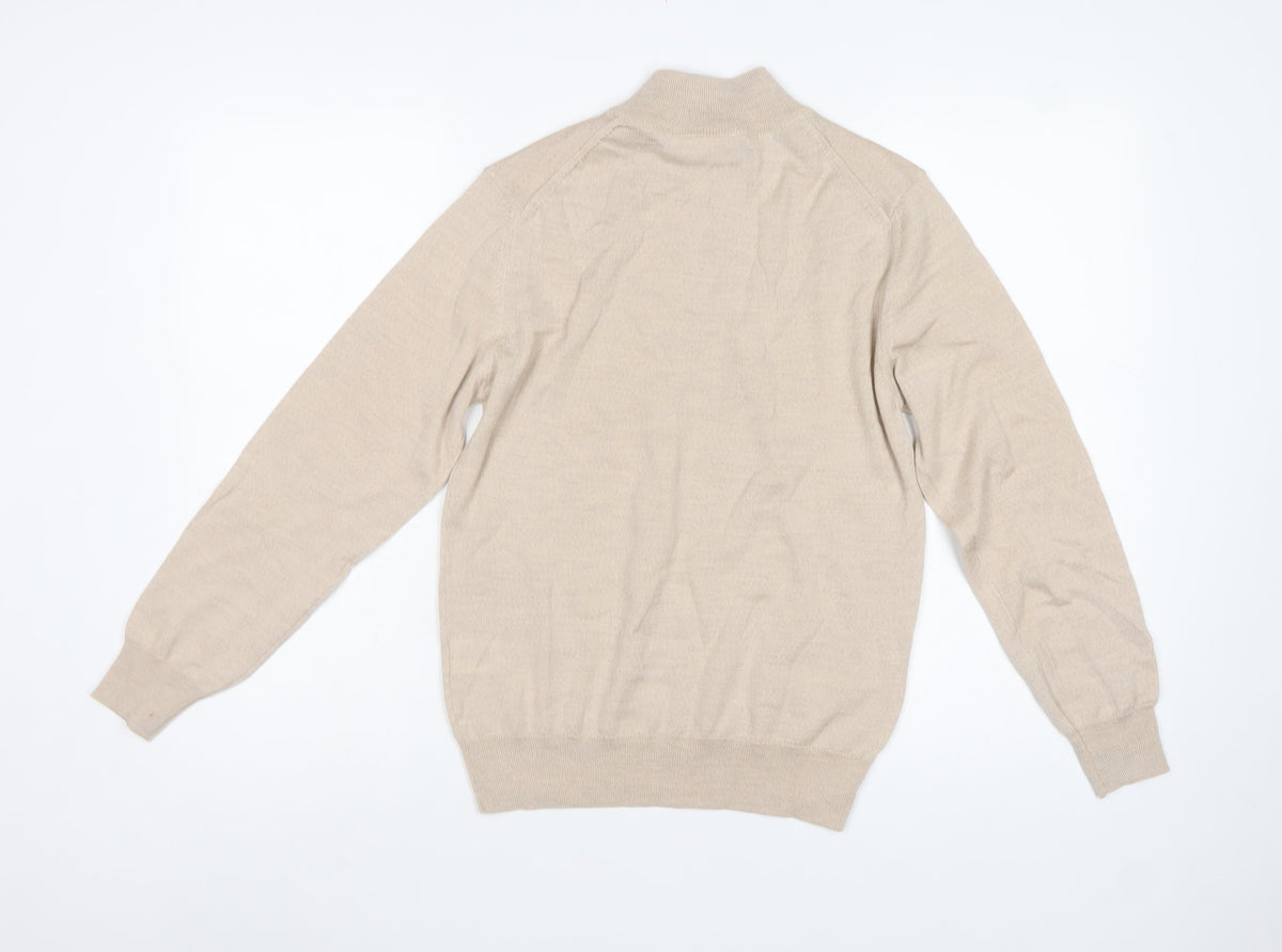 Cotswold Collections Women Beige S Merino Wool Mock Neck Jumper