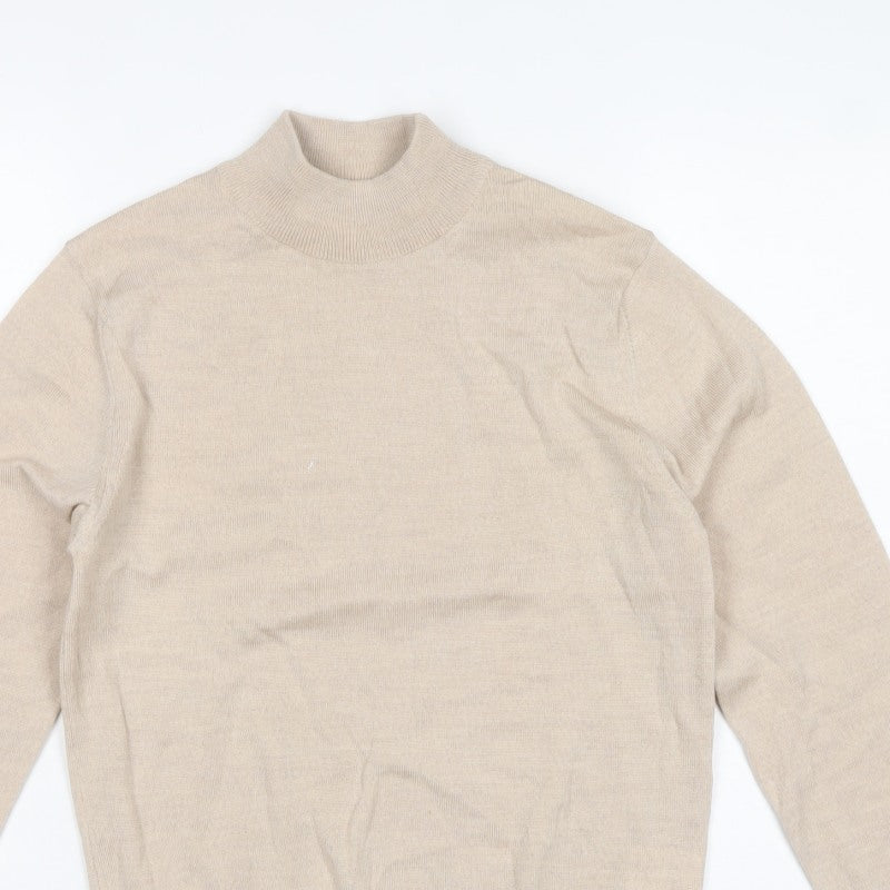 Cotswold Collections Women Beige S Merino Wool Mock Neck Jumper