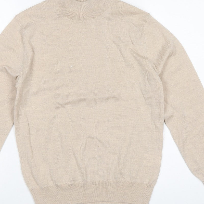 Cotswold Collections Women Beige S Merino Wool Mock Neck Jumper