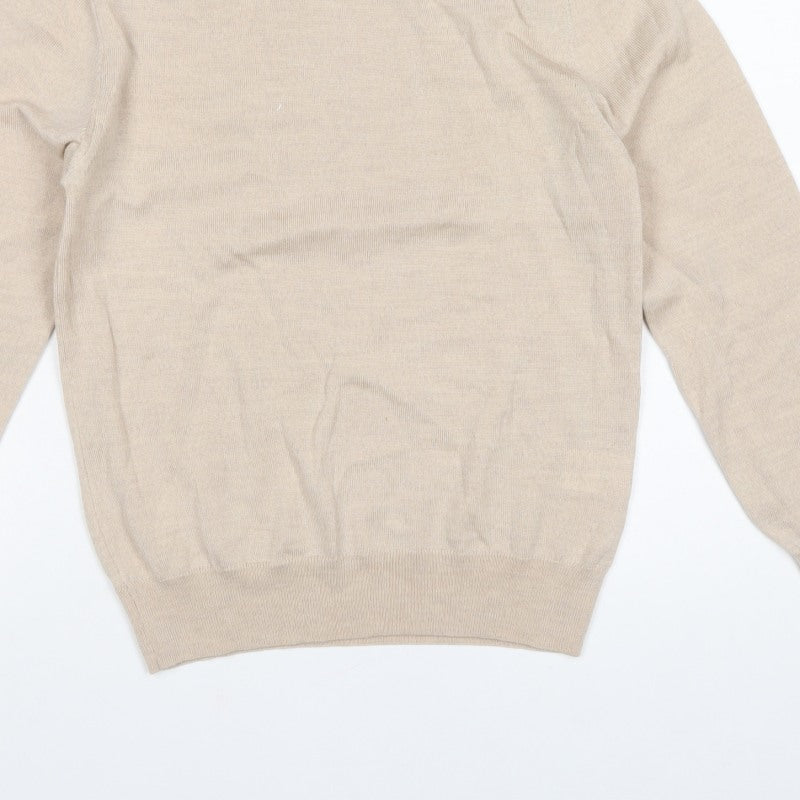 Cotswold Collections Women Beige S Merino Wool Mock Neck Jumper