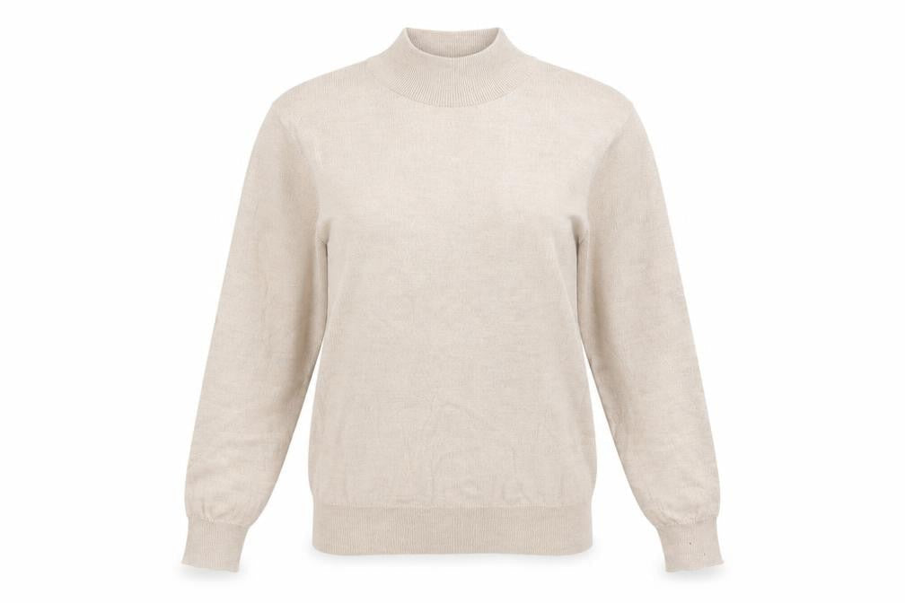 Cotswold Collections Women Beige S Merino Wool Mock Neck Jumper