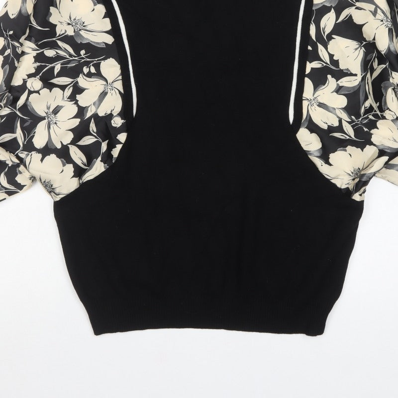 Paramour Women’s Black Floral Balloon Sleeve V-Neck Jumper M