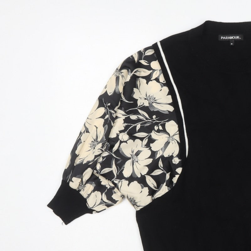 Paramour Women’s Black Floral Balloon Sleeve V-Neck Jumper M