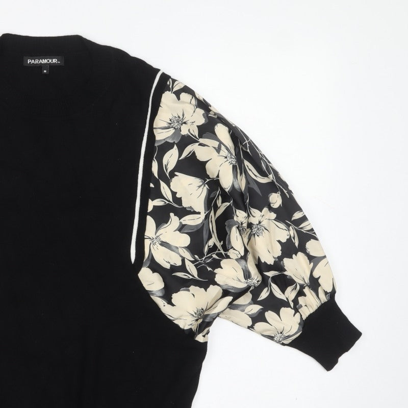 Paramour Women’s Black Floral Balloon Sleeve V-Neck Jumper M