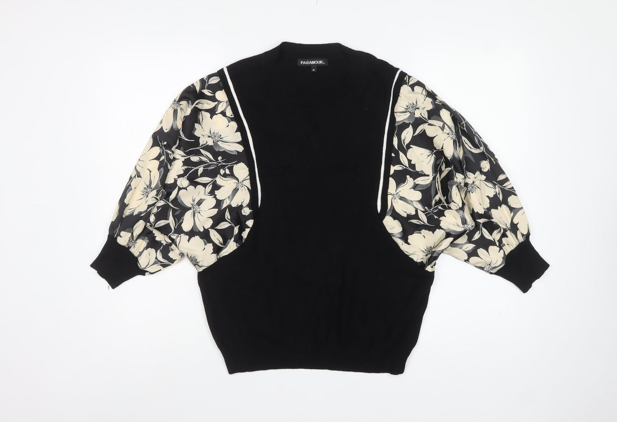 Paramour Women’s Black Floral Balloon Sleeve V-Neck Jumper M