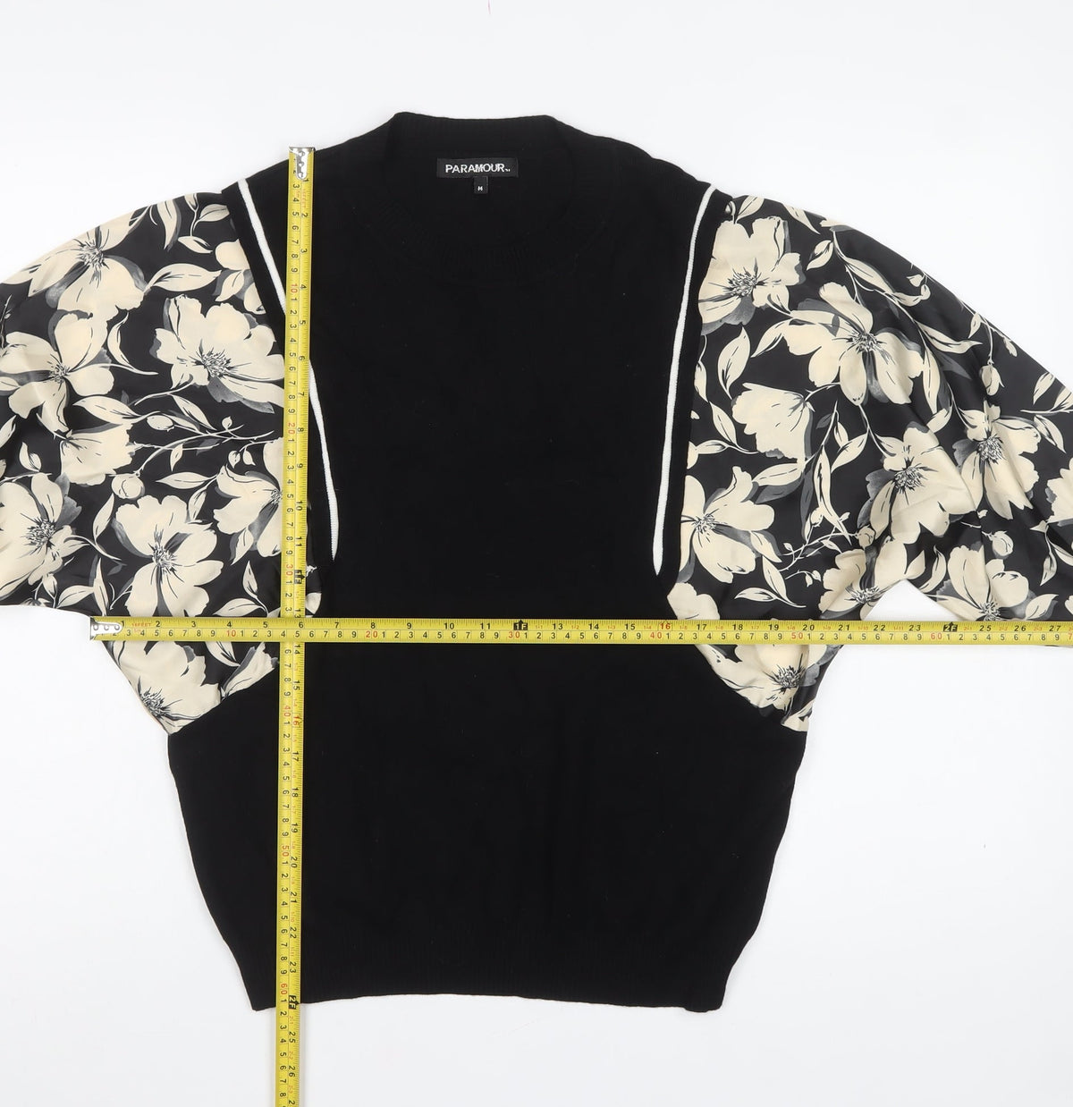 Paramour Women’s Black Floral Balloon Sleeve V-Neck Jumper M